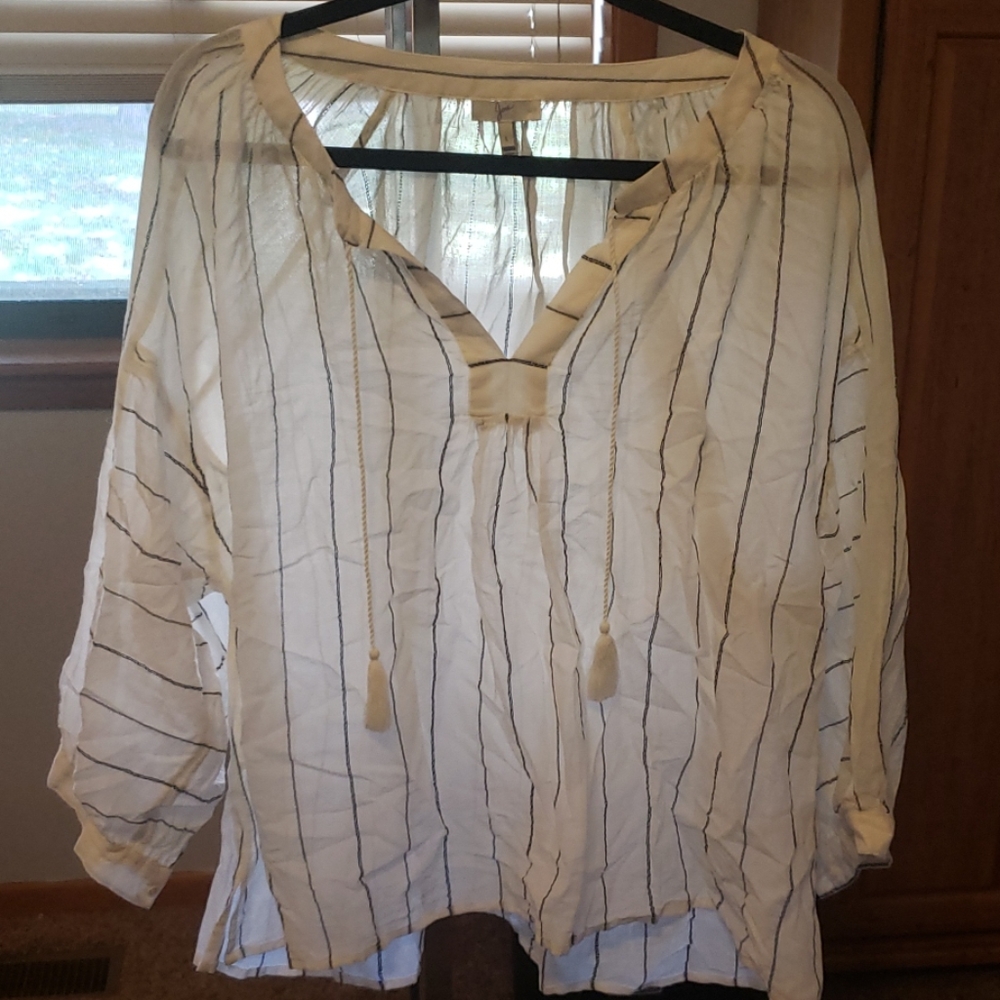 Joie size Large crea. and black sheer shirt
